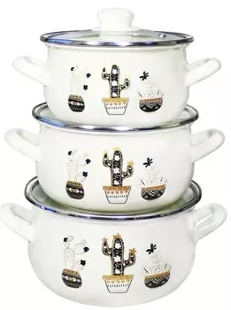 Набор посуды Interos Кактусы белые 3предмета (4015А)