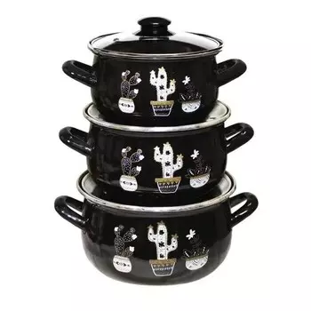 Набор посуды Interos Кактусы чёрные 3предмета (4015В)