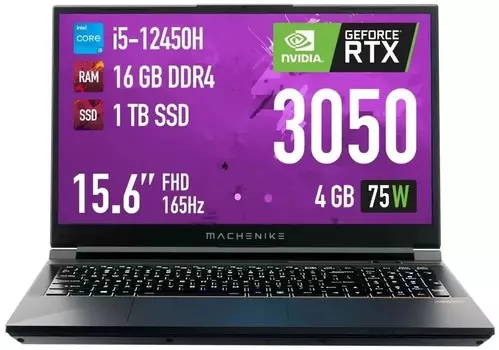 Ноутбук Machenike S15 Quazar i5-12450H/16Gb/1Tb/15.6 FHD 165Hz/RTX 3050 4Gb/DOS черный (JJ00GB00FRU)