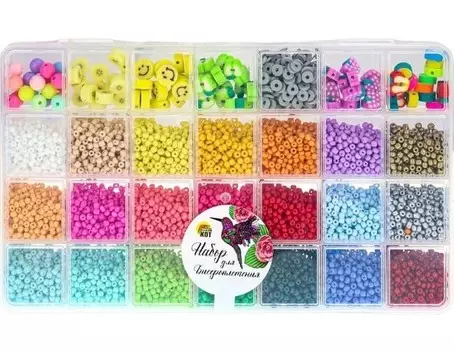 Обучающая игрушка Рыжий Кот БИС-2610 Набор для бисероплетения (22,3х13,5х2,1см,28 видов бисер, леска, ножн, пинц, в боксе) (ПП-00205544)