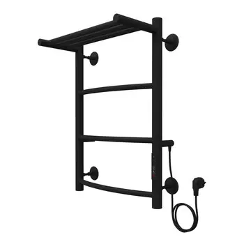 Полотенцесушитель электрический Azario VERONA 400/600 3 секции, с полкой, диммер справа, черный (AZ04846PB)