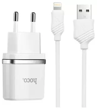 Сетевое зарядное устройство Hoco C11i White + кабель Lightning (6957531047735)