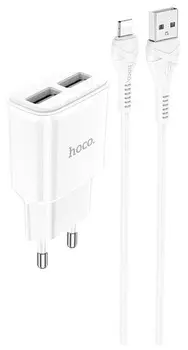 Сетевое зарядное устройство Hoco C88Ai White +кабель LIGHTNING (6931474749512)