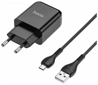 Сетевое зарядное устройство Hoco N2 1USB 2.1A MICRO USB 1м черный (6931474728845)