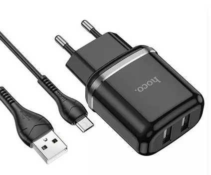 Сетевое зарядное устройство Hoco N4m Black + кабель MICRO USB (6931474731036)