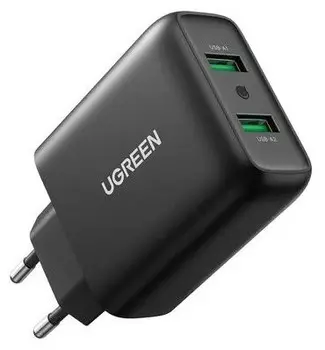 Сетевое зарядное устройство Ugreen Dual USB-A QC 3.0 36W Charger CD161 Black (10216)