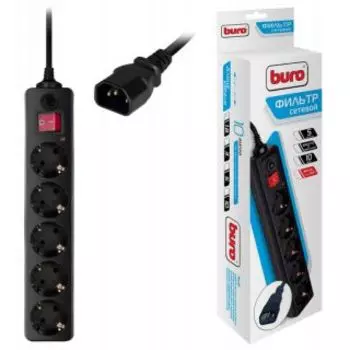 Сетевой фильтр Buro 500SH-1.8-UPS-B 1.8м, 5 розеток, черный