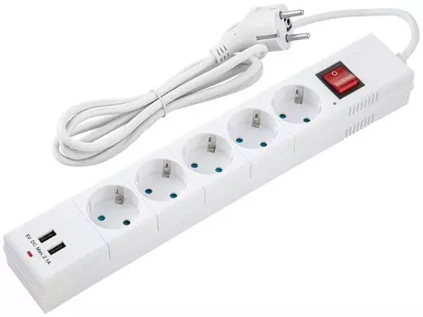 Сетевой фильтр DUWI 32590 1 (5гн. 1,5м 2USB) белый