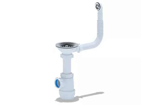 Сифон Ani plast Грот A0142S 3 1/2*40мм. с гибким круглым переливом мойки (длина винта 40мм)