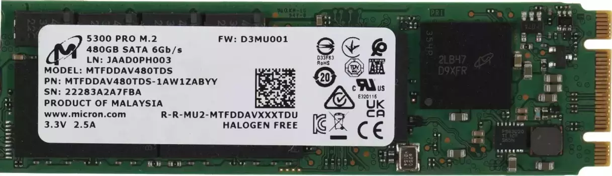 SSD накопитель Micron 5300PRO 480GB M.2 2280 SATA3 (MTFDDAV480TDS-1AW1ZABYY)