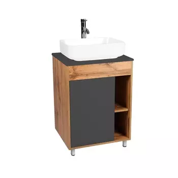 Тумба Viant БОСТОН 56 1 дв.,со столешницей L56 графит/дуб вотан (под раковину Moduo 50) (VBOS56NG-T1ST)