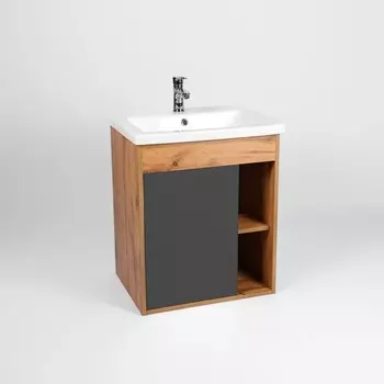 Тумба Viant Бостон 60 графит дуб вотан/белый 1дв (под раковину COMO 60) (VBOS60COG-T1STP)