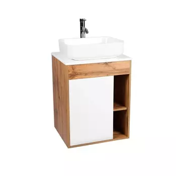 Тумба Viant БОСТОН 65 1дв., со столешницей L65, дуб вотан/белый (под раковину Moduo 50) (VBOS65N-T1STP)