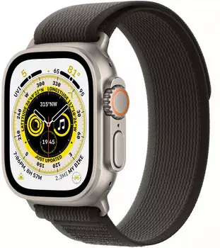 Умные часы Apple Watch 8 Ultra GPS+Cellular 49мм Титановый корпус/ремешок черно-серый S/M (MQF43LL/A)
