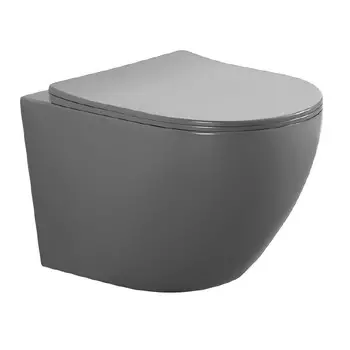 Унитаз Aquatek ЕВРОПА безободковый 525х360х320, тонкое сиденье с механизмом плавного закрывания, крепеж, матовый серый (AQ1901-MG)