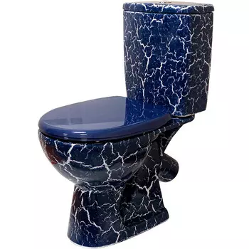 Унитаз Rosa УЮТ косой выпуск, сиденье полипропилен Уклад, синий кракелюр (Вн УнкСк03)