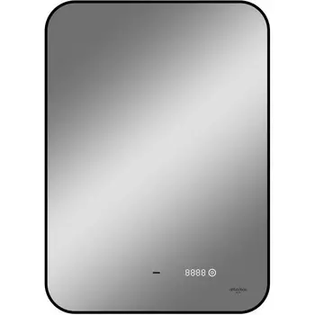 Зеркало Reflection Black View с фоновой подсветкой, бесконт сенс, диммером, часами, черное 500х700