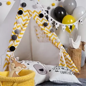 Вигвам для детей Yellow Zigzag с окном и карманом