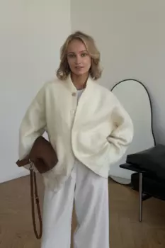 INSPIRE Бомбер из пальтовой ткани (молочный) (S, Молочный)