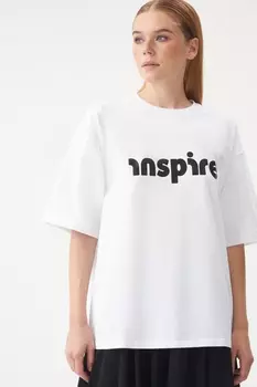 INSPIRE Футболка оверсайз с надписью "Inspire" (белый) (M, Белый)