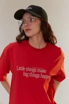INSPIRE Футболка оверсайз с принтом "Little things make big things happen" (красный) (L, Красный)