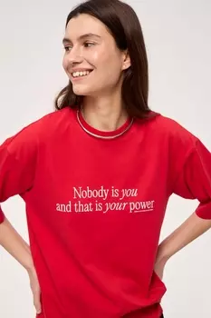 INSPIRE Футболка оверсайз с принтом "Nobody is you and that is your power" (красный) (M, Красный)