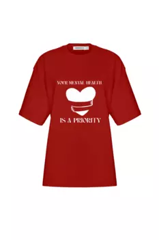INSPIRE Футболка оверсайз с принтом "Your mental health is a priority" (красный)