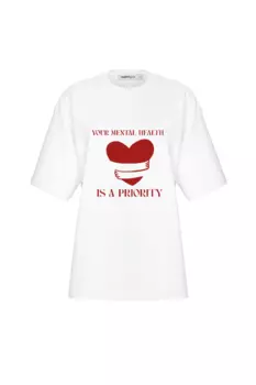 INSPIRE Футболка оверсайз с принтом "Your mental health is a priority" (молочный)