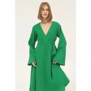 INSPIRE Платье-миди из муслина с глубоким вырезом (зеленый) (XS, Зеленый)