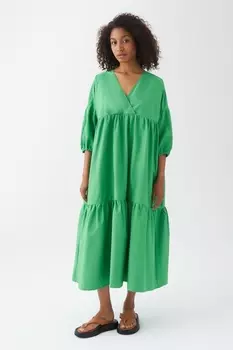 INSPIRE Платье-миди ярусное с V-вырезом (зеленый) (One size, Зеленый)