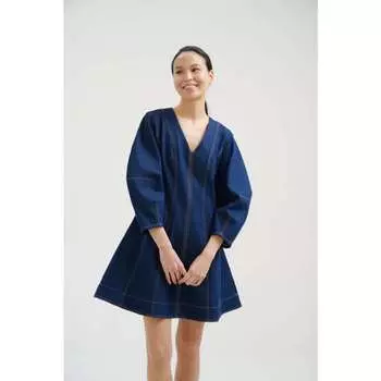 INSPIRE Платье-мини джинсовое с V-вырезом (синий) (S, Синий)