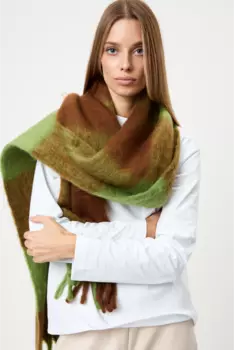 INSPIRE Шарф в клетку с кисточками (коричнево-зеленый) (One size, Коричнево-зеленый)