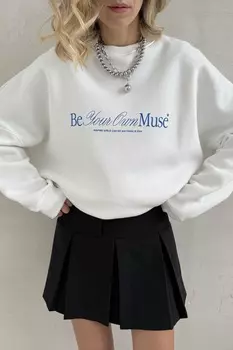 INSPIRE Свитшот утепленный с принтом "Be your own muse" (молочный) (М, Молочный)