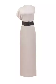 Асимметричное платье из шелка с вышивкой цепочками Мониль на поясе