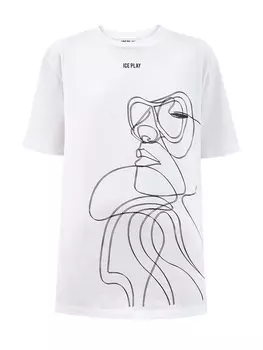 Белая футболка удлиненного кроя с принтом