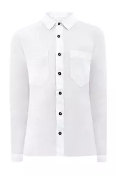 Белая льняная рубашка в стиле casual с контрастной фурнитурой