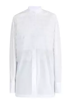 Белая рубашка-oversize из поплина с объемной вуалевой отделкой