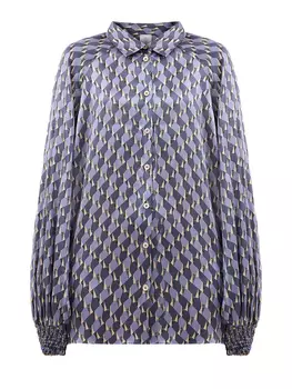 Блуза из гладкого шелка с объемными рукавами и принтом