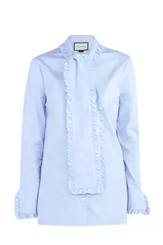 Блуза из хлопка с воротом-аскот и присборенной отделкой