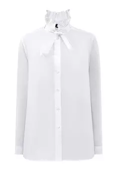 Блуза из хлопкового поплина с плиссированным воротом-жабо