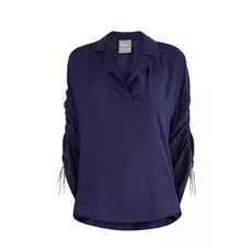 Блуза из шелка с присборенной отделкой и подвесками на рукавах