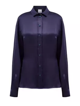 Блуза из струящегося шелкового атласа с французским воротом
