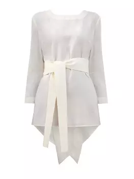 Блуза с V-образным вырезом на спинке и широким поясом в тон