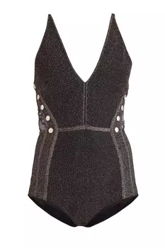 Боди из вискозной пряжи с золотыми нитями и декоративными пуговицами