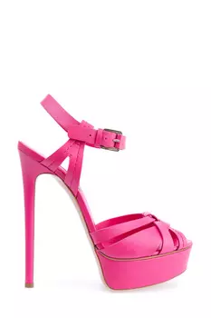 Босоножки в цвете «Электрическая фуксия» с платформой и каблуком