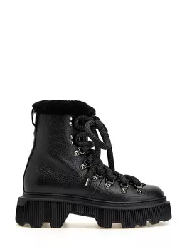 Ботинки из крупнозернистой кожи с меховой отделкой и шнуровкой