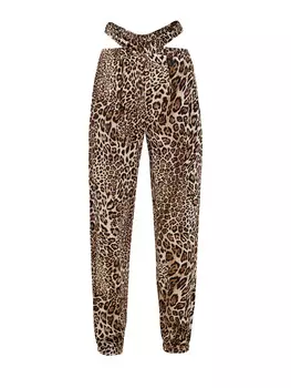 Брюки-джоггеры из вискозного атласа с леопардовым принтом