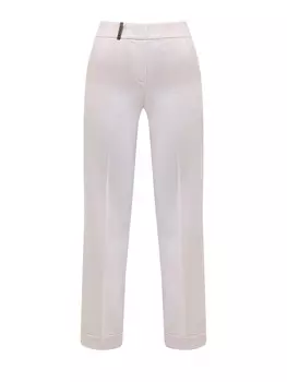 Брюки из эластичной шерсти с отворотами и кожаной шлевкой