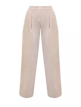 Брюки из габардина на основе хлопка, тенселя и шелка с защипами