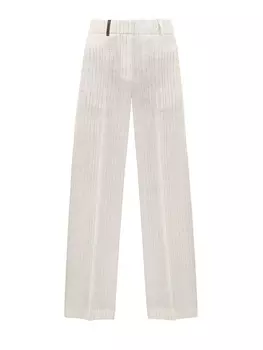 Брюки из льняной ткани в полоску с миниатюрными пайетками